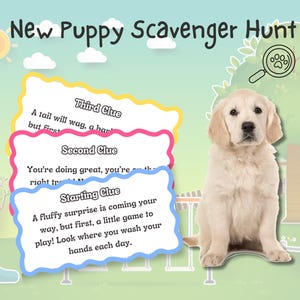 Puppy Scavenger Hunt Printable Kids Game for Children New Puppy Announcement Treasure Hunt with Clues Fun Activity Pet Reveal Game