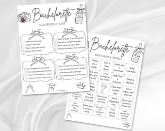 Bachelorette Games Scavenger Hunt for Bachelorette Party Bar Crawl Bingo Girls Night Out for Bridal Shower Party Bachelorette Fun Template
