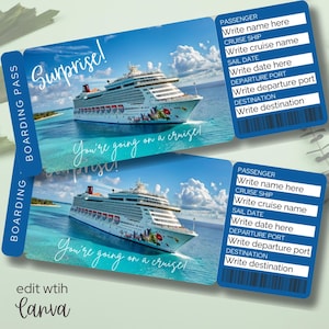 Physical Cruise Template Ticket Surprise Cruise Boarding Pass Ticket for Surprise Cruise Trip Ticket Template Gift for Vacation Printable