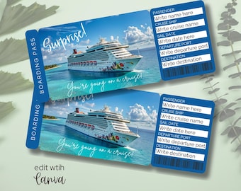 Physical Cruise Template Ticket Surprise Cruise Boarding Pass Ticket for Surprise Cruise Trip Ticket Template Gift for Vacation Printable