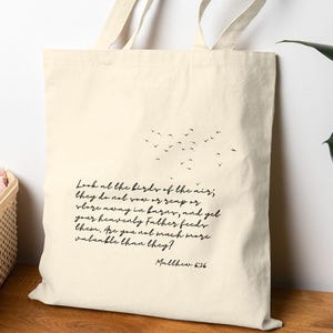Matthew 6:26 Bible Verse Tote Bag – Christian Gift, Cotton Canvas