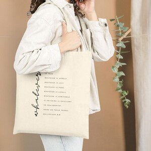Philippians 4:8 Bible Verse Cotton Canvas Tote Bag