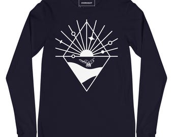 camiseta para hombre manga larga de algodon con estampado de sol renaciente