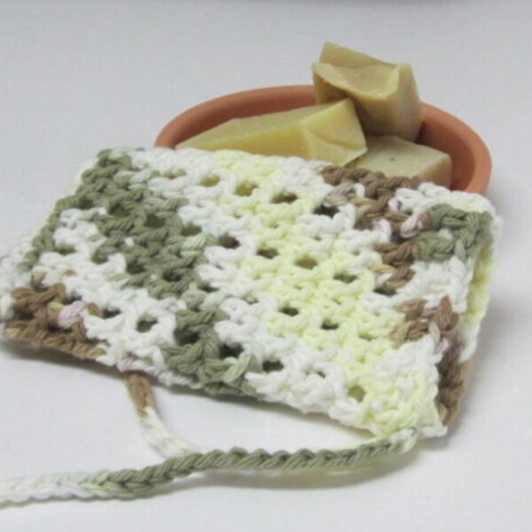 Yellow Crochet Soap Saver, Cotton Soap Holder, Green Soap Bag