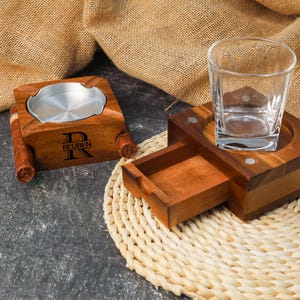 Personalized groomsmen gifts, cigar ashtray, personalized 2 in 1 whiskey coasters, gifts for him, gifts for father, Christmas gifts.