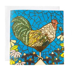 Carte de voeux mosaïque coq ~ intérieur vierge ~ amateur de poulet / éleveur de volailles ~ carte de éleveur de poulets ~ carte coq / coq ~ carte de correspondance