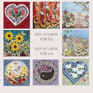 Blanco wenskaarten - Kies je eigen wenskaarten - Mozaïekkunstkaarten - set van 4 of 6 - Kleurrijke cadeaukaarten - Kaartbundel - Meerdere kaarten kopen
