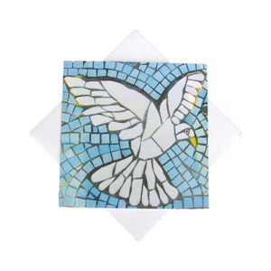 Cartão de felicitações elegante em branco com pomba em voo ~ Design de mosaico feito à mão ~ Cartão festivo/de Natal ~ Cartão com mensagem espiritual ~ Paz e amor