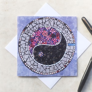 Ying Yang-kaart ~ mozaïekontwerpkaart voor yogi ~ blanco binnenkant ~ notitiekaart voor alle gelegenheden ~ bedankkaart ~ Thinking of you ~ yogaleraarkaart