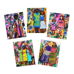 Greeting Cards, Friends Make Everything Better, African American Folk Art, Set of 5, Blank Inside image 2