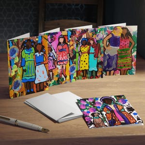 Greeting Cards, Friends Make Everything Better, African American Folk Art, Set of 5, Blank Inside image 1