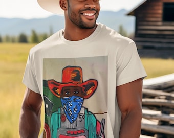 Dodge City Cowboy Tee, Black Men Cowboy History Shirt, Unisex Jersey T-Shirt, Western Folk Art Top, Rodeo Tee, Vintage Cowboy Shirt