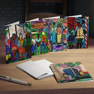 Tarjetas de felicitación de arte popular, paquete variado afroamericano de Meeka Ink, tarjetas manuscritas, tarjetas para ocasiones festivas, paquete de 5 con múltiples diseños