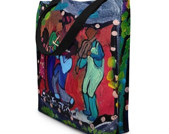 Creoolse jazzband, moderne volkskunst, all-over print grote draagtas
