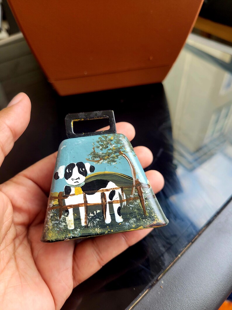 Square Rusted Cowbell Vintage Metal Bell Handpainted With Rusted Farmhouse Cow Scene - Etsy