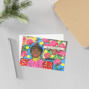 Jeu de cartes postales, art afro-américain, encre Meeka, soyez authentique, femme noire, style Mid-Century, envoyer un mot d'amour, carte de voeux