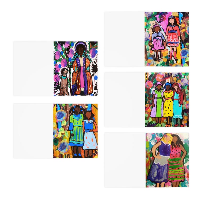 Greeting Cards, Friends Make Everything Better, African American Folk Art, Set of 5, Blank Inside image 3