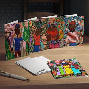 Grußkarten, afroamerikanische Volkskunst Meeka Ink Designs, Jazz Angeln Freundschafts-Set, lebendige Notecards für Ihre Lieben, die an Sie denken