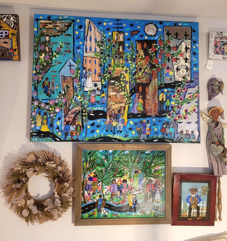 Vintage Inspired Mixed Media Modern Folk Art Painting image 7