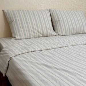 Linen Bedding Set Striped | 100% Turkish Linen Sheets & Duvet Cover | Queen King EU US Sizes | Natural Farmhouse Bedroom