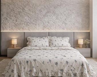 Cotton Bedding Set With Vintage Floral Print, King and Queen Duvet Cover, Pillowcases And Comforter, Botanical Sheets, Gift For Host