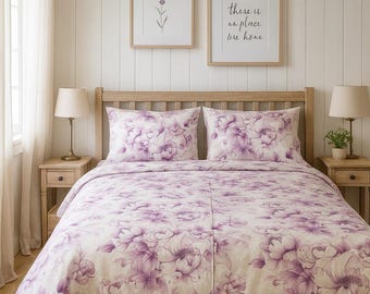 Cotton Bedding Set Queen King, Floral Coquette Comforter Set With Duvet Cover, 90s Vintage Bedding, Handmade Luxury Bedroom Christmas Gift