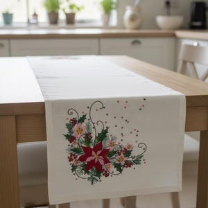 Camino de mesa bordado, banderín corto para mesa de cocina, mantel festivo, regalo para el Día de la Madre, decoración de mesa para camino de cocina, regalo para mamá