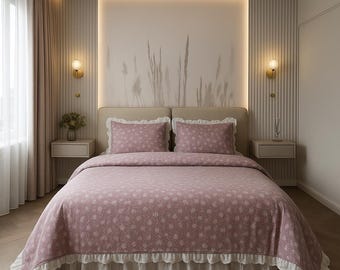Botanical Print Queen Bedding Set, Cotton Duvet Cover, Floral Cottagecore Bedroom Decor, Minimalist Bedding, Housewarming & Mothers Day Gift