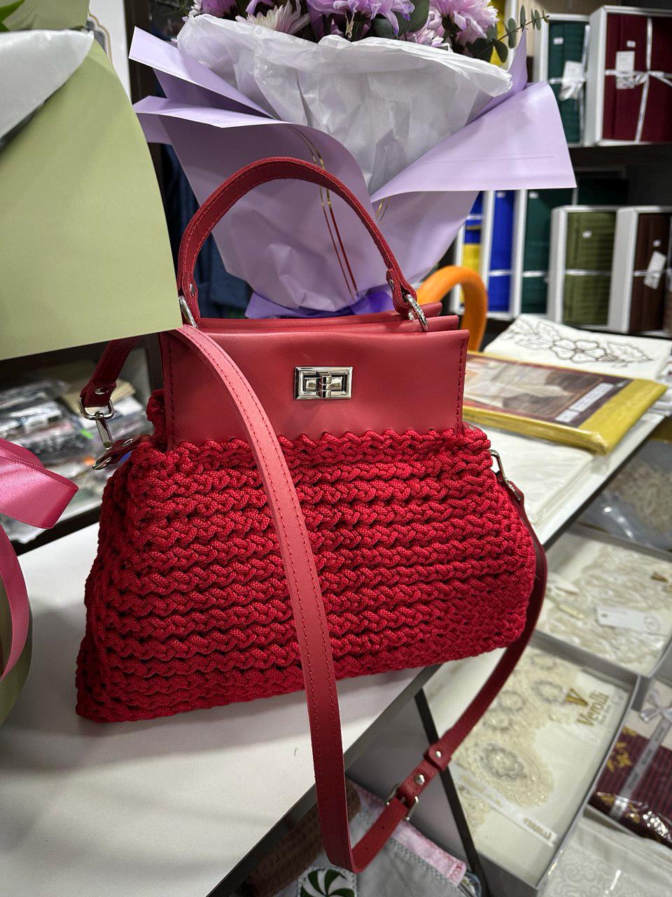 Red Mini Handbag Red Crochet Bag, Handmade Top Handle Purse, Small Crossbody Bag, Woven ...