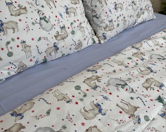 Holiday Cotton Bedding Set, Winter Duvet Cover King Or Full, Coquette Checkered Vintage Style Luxury Bed Linens, Festive Home Gift