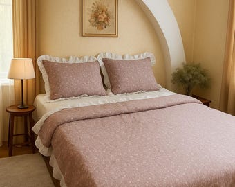 Queen Floral Cotton Bedding Set, Soft Cotton Duvet Cover with Matching Bed Sheets, Luxury  Bedspread, Cozy Home Decor and Housewarming Gift