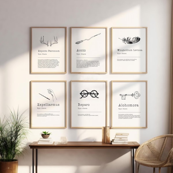 6 set magische spreuken afdrukbare muurkunst - heks en tovenaar woondecoratie - direct downloaden - kunst aan de muur - kinderkamer woondecoratie kantoor - kinderkamer
