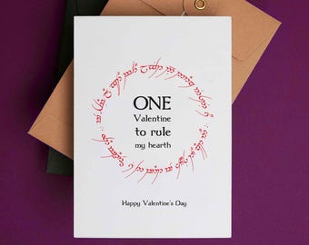 Druckbare Valentinstagskarte - One Valentine to Rule my Hearth - Jubiläumskarte - Liebeskarte für Mittelerde