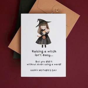 Cartão de Dia das Mães para imprimir - Criar uma bruxa não é fácil - Cartão engraçado de mãe bruxa e bruxa - Cartão de feliz dia das mães - Tema HP