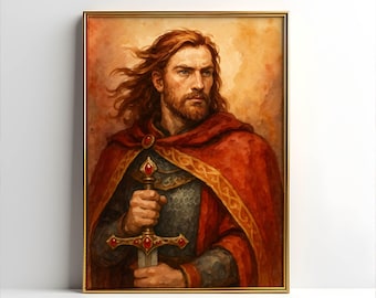 Printable Wall Art - Magic School Founder - Wizard with Sword -  Watercolor Portrait - Witch and Wizard Home Decor - Instant Download
