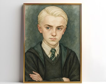 Printable Wall Art - Young Wizard Watercolor Portrait - Witch and Wizard Home Decor - Instant Download - Magic School Wall Art