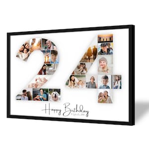 24th Birthday Photo Collage | 24th Birthday Gift | 20 Pictures | Photo Gift | Birthday Number 24 Printable | Editable 24th Birthday
