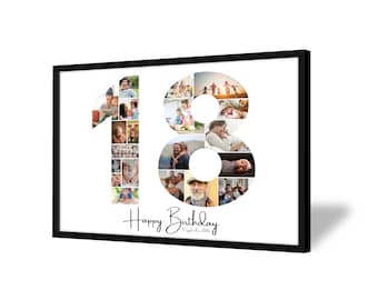 18th Birthday Photo Collage | 18th Birthday Gift | 20 Pictures | Photo Gift | Birthday Number 18 Printable | Editable 18th Birthday