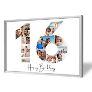 Colagem para 16º Aniversário | A4, A3, A2 | Personalizado | 20 Fotos | Presente com Fotos | Presente de Última Hora para Imprimir | PDF