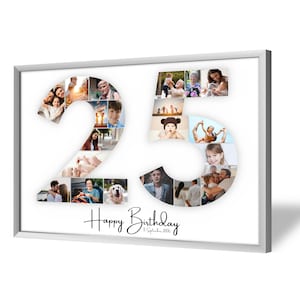Collage pour 25e Anniversaire | A4, A3, A2 | Personnalisé | 20 Photos | Cadeau Photo | Cadeau de Dernière Minute à Imprimer | PDF