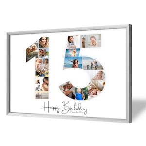 Collage voor 15e Verjaardag | A4, A3, A2 | Gepersonaliseerd | 20 Foto's | Fotogeschenk | Last-Minute Cadeau om Zelf te Printen | PDF