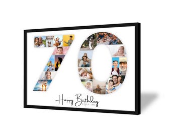 70th Birthday Photo Collage | 70th Birthday Gift | 20 Pictures | Photo Gift | Birthday Number 70 Printable | Editable 70th Birthday