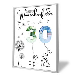 Geldgeschenk zum 30. Geburtstag | A5, A4, A3, A2 | Geld kreativ verschenken | Wunscherfüller | Last-Minute Geschenk zum Selbstdrucken | PDF