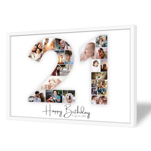 Collage voor 21e Verjaardag | A4, A3, A2 | Gepersonaliseerd | 20 Foto's | Fotogeschenk | Last-Minute Cadeau om Zelf te Printen | PDF