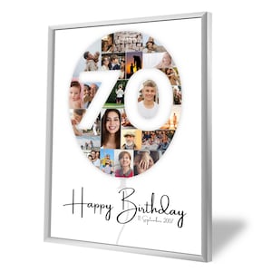 Collage voor 70e verjaardag | Ballon | A4, A3, A2 | Gepersonaliseerd | 25 foto’s | Fotogeschenk | Last-minute cadeau | PDF