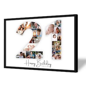 21th Birthday Photo Collage | 21th Birthday Gift | 20 Pictures | Photo Gift | Birthday Number 21 Printable | Editable 21th Birthday