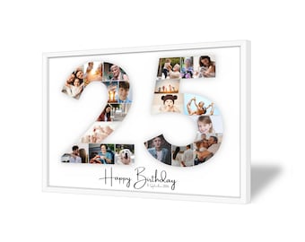 25th Birthday Photo Collage | 25th Birthday Gift | 20 Pictures | Photo Gift | Birthday Number 25 Printable | Editable 25th Birthday
