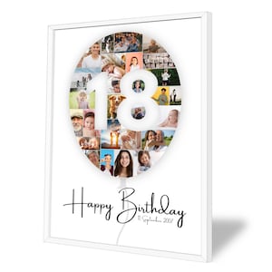 Collage pour 18e anniversaire | Ballon | A4, A3, A2 | Personnalisé | 25 photos | Cadeau photo | Cadeau de dernière minute | PDF