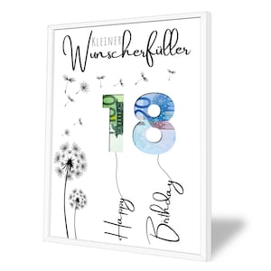 Regalo in denaro per il tuo 18° compleanno | A5, A4, A3, A2 | Regala soldi in modo creativo | esauditore di desideri | Regalo dell'ultimo minuto da stampare | PDF