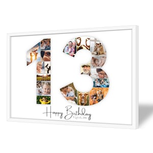 Collage pour 13e Anniversaire | A4, A3, A2 | Personnalisé | 20 Photos | Cadeau Photo | Cadeau de Dernière Minute à Imprimer | PDF